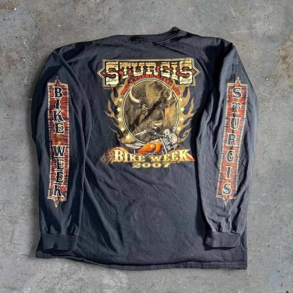 Vintage 2007 Sturgis Bike Week Buffalo Motorcycle Long Sleeve T-Shirt XL‎